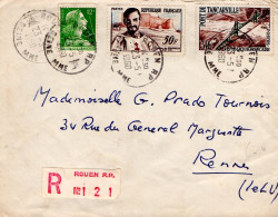 AFFRANCHISSEMENT COMPOSE SUR LETTRE RECOMMANDEE DE ROUEN 1960 - Tarifs Postaux