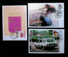 CL, Carte Maximum, Espagne, 1983, Murcia, Madrid, Almusafes, Vuelta Ciclista, Murcia, Policia, LOT DE 3 MAXIMUM - Maximum Cards