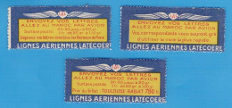 LOT DE 3 VIGNETTES DIFFERENTES - LIGNES AERIENNES LATECOERE - POSTE AERIENNE MAROC  - TOULOUSE RABAT - Aviación