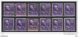 U.S.A.:  1938  T. JEFFERSON  -  3 C. USED  STAMPS -  REP.  12  EXEMPLARY  -  YV/TELL. 372 - Oblitérés