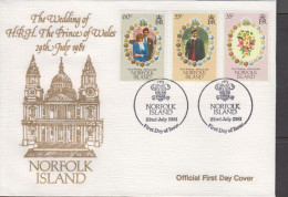 1981. NORFOLK ISLAND. Royal Wedding Charles And Lady Diana Spencer COMPLETE SET On FDC. (MICHEL 264-266) - JF543148 - Norfolkinsel