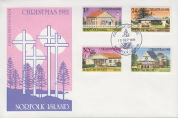 1981. NORFOLK ISLAND. CHRISTMAS Churches COMPLETE SET On FDC. (MICHEL 267-270) - JF543153 - Norfolkinsel