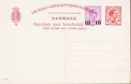 1925. DANMARK. BREVKORT Med Forudbetalt Svar 10 Overprint On 15 + 10 ØRE Christian X Print  51-W.  - JF543187 - Lettres & Documents
