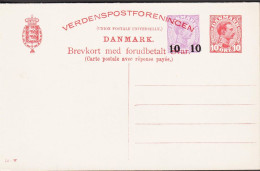 1925. DANMARK. BREVKORT Med Forudbetalt Svar 10 Overprint On 15 + 10 ØRE Christian X Print  51-W.  - JF543188 - Cartas & Documentos