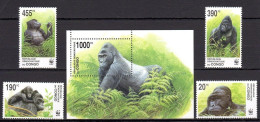 Congo - 2002 - Mammals: Gorilla - Yv 1539/43 + Bf 69 - Gorilas