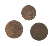 595/ France : Napoléon III : 5 Centimes 1854 K - 10 Centimes 1854 W - 10 Centimes 1856 B - 10 Centimes