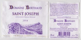 Etiquette Et Contre étiquette " SAINT JOSEPH 2014 " Domaine Berthaud  (Ardèche) (2679)_ev155 - Vino Tinto