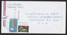 French Polynesia: Airmail Cover To USA, 1973, 2 Stamps, Pearl Shell Diver, Flower, Control Cancel (minor Damage) - Lettres & Documents