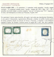 SARDEGNA - Lettera Da Torino Per Piacenza Con Coppia 5 C. + 20 C. (Sass.. 13d+15b) Valore Catalogo 7.975 Euro - Sardegna