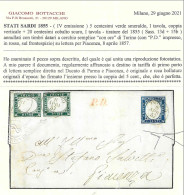 SARDEGNA - Lettera Da Torino Per Piacenza Con Coppia 5 C. + 20 C. (Sass.. 13d+15b) Valore Catalogo 7.975 Euro - Sardinien