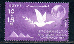 UAR EGYPT EGITTO 1957 AFRO-ASIAN PEOPLES CONFERENCE CAIRO PYRAMIDS DOVE AND GLOBE 15m USED USATO OBLITERE' - Usados