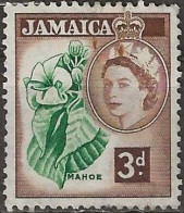 JAMAICA 1956 Queen Elizabeth II - Mahoe -  3d. - Green And Brown FU - Jamaïque (...-1961)