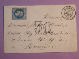 DL 7 FRANCE BELLE LETTRE  1868 MORLAIX A ROUEN  +N° 29 +TAXE 30 ++AFF. INTERESSANT+ - 1849-1876: Classic Period