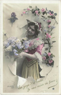 FANTAISIES - Femmes - En Gage D'amitié - Je Vous Envoie Ces Fleurs - Un Bouquet De Fleur - Carte Postale Ancienne - Femmes