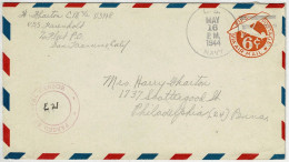 Vereinigte Staaten / USA 1944, Ganzsachen-Brief Air Mail U.S. Navy - Philadelphia, Zensur / Censor - 1941-60