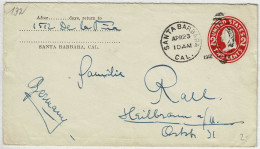 Vereinigte Staaten / USA 1923, Ganzsachen-Brief / Stationery Santa Barbara - Heilbronn (Deutschland), Schutzheilige - 1921-40