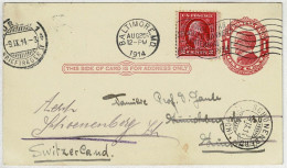 Vereinigte Staaten / USA 1914, Ganzsachen-Karte / Post Card / Stationery Baltimore - Zürich. Nachsendung Schönenberg - 1901-20