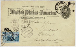 Vereinigte Staaten / USA 1893, Ganzsachen-Karte / Postal Card Chicaco - New York - Zürich (Schweiz) - 1921-40