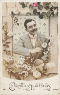 FANTAISIES - Hommes - Homme Tenant Un Bouquet De Fleur Dans Sa Main - Cueillies Pour Vous - Carte Postale Ancienne - Hommes