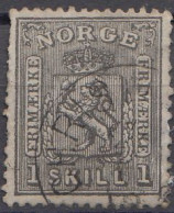 Norwegen Mi.Nr. 11 Freim. Wappen (1 Sk) Gestempelt, Dünn - Used Stamps