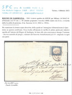 SARDEGNA -1861 Lettera Da Mede Per Milano Affrancata Con C.20 Cobalto (Sass. N.15Cb) Valore Cat. 2.310 Euro - Sardegna