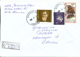 Lithuania Registered Cover Sent To Vilnius Kaunas 15-7-1992 The Butterfly Stamp Is Damaged - Litauen