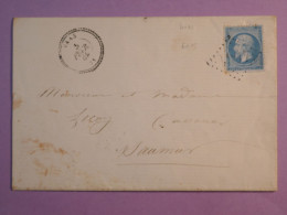 DL 7 FRANCE BELLE LETTRE  RARE 1865  PETIT BUREAU VAAS  A SAUMUR + N° 22+ ++AFF. INTERESSANT+ - 1849-1876: Periodo Classico