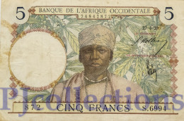 FRENCH WEST AFRICA 5 FRANCS 1939 PICK 21 VF - Other - Africa