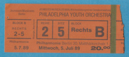 Q-4500 * Germany - PHILADELPHIA YOUTH ORCHESTRA, Philharmonie, Berlin - 1989 - Tickets De Concerts