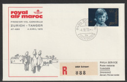 1975, Royal Air Maroc, Erstflug, Liechtenstein - Tanger Tangier - Poste Aérienne