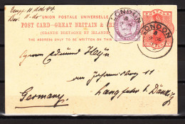 GB 1894, QV 1d Orangered Fine Postcard From London To Langfuhr DANZIG(D3770) - Covers & Documents