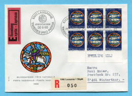 Brief Tag Der Briefmarke Lausanne 1968 - Mit Passender Marke Pro Patira Mit Tab Lausanne Glasgemälde In Kathedrale - Brieven En Documenten