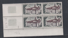 France N° 1726 XX Château De Bazoches En Bloc De 4 Coin Daté Du  21 . 9 . 73 ; 2 Traits ; Sans Charnière, TB - 1970-1979