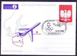 Poland 1980 Card With Cancellation On Polish Team Flight For Olympic Games - Zomer 1980: Moskou