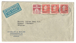 Brief Enveloppe Luftpost 1946 Stanley Wales Copenhagen Denmark N. Usines Remy Wygmael Belgique Belgie Bloc 3 X 20 Ore - Cartas & Documentos