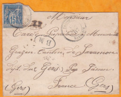 1887  15 C Sage Sur Enveloppe De Tripoli De Barbarie Vers Grazan, Gers Via Tunis, Toulouse - BM - Cad à Cercle Pointillé - Brieven En Documenten