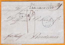 1839 - Enveloppe Pliée De København COPENHAGUE, Danemark Vers BORDEAUX, France Via HAMBURG, Tours Et Taxis & Givet - ...-1851 Vorphilatelie