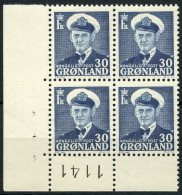 GROENLAND - YVERT 23A EN BLOC DE 4 COIN DE FEUILLE - NEUFS - SANS CHARNIERE - Nuovi