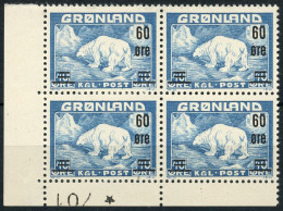 GROENLAND - YVERT 28 60 ORE / 40 ORE EN BLOC DE 4 COIN DE FEUILLE - NEUFS - SANS CHARNIERE - Unused Stamps