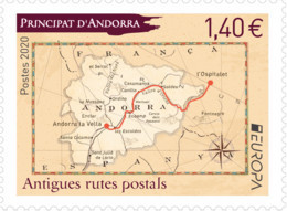 SALE!!! FRENCH ANDORRA ANDORRE 2020 EUROPA CEPT ANCIENT POSTAL ROUTES 1 Stamp MNH ** - 2020