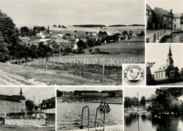 73544828 Langgruen Panorama Teilansichten Motiv Mit Kirche Freibad Handabzug Lan - Schleiz