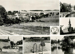 73544827 Langgruen Panorama Teilansichten Motiv Mit Kirche Brunnen Freibad Handa - Schleiz