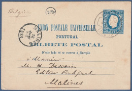 Bilhete Postal - Lisboa > Malines, Bélgica -|- D. Luís - 1884 - Cartas & Documentos