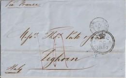 1857 - LETTRE De LONDRES (GB) => LIVORNO (ITALIE) ! TRANSIT FRANCE ENTREE CALAIS AMBULANT "A" - Entry Postmarks