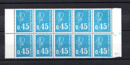 Marianne Bequet - 1971 - 45c N°1663 Bleu - POSTES Estompées - 5 Exemplaires Dans Un Bloc De 10 - 1971-1976 Marianne De Béquet