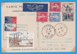 CP PAR AVION - AEROPORT ESCOUBLAC - MEETING D'AVIATION 23 AOUT 1936 - VIGNETTES "LA BAULE AVIATION" ET "MEETING" - Reuniones