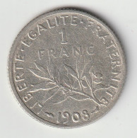 Semeuse 1 Franc Argent 1908 - Silver - - 1 Franc