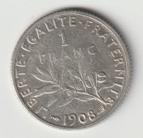 Semeuse 1 Franc Argent 1908 - Silver - - 1 Franc