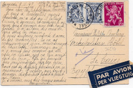 36247# RARE DESTINATION CARTE POSTALE PAR AVION PER VLIEGTUIG Obl BRUXELLES BRUSSEL 1947 LE CAIRE EGYPTE - 1935-1949 Petit Sceau De L'Etat