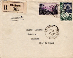 AFFRANCHISSEMENT COMPOSE SUR LETTRE RECOMMANDEE DE SAUMUR 1956 - Postal Rates